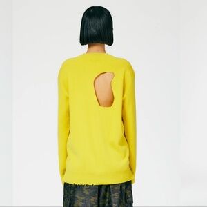 Tibi Anna Merino Wool Hole At Back Pullover Sweater in Bright Yellow - Size M